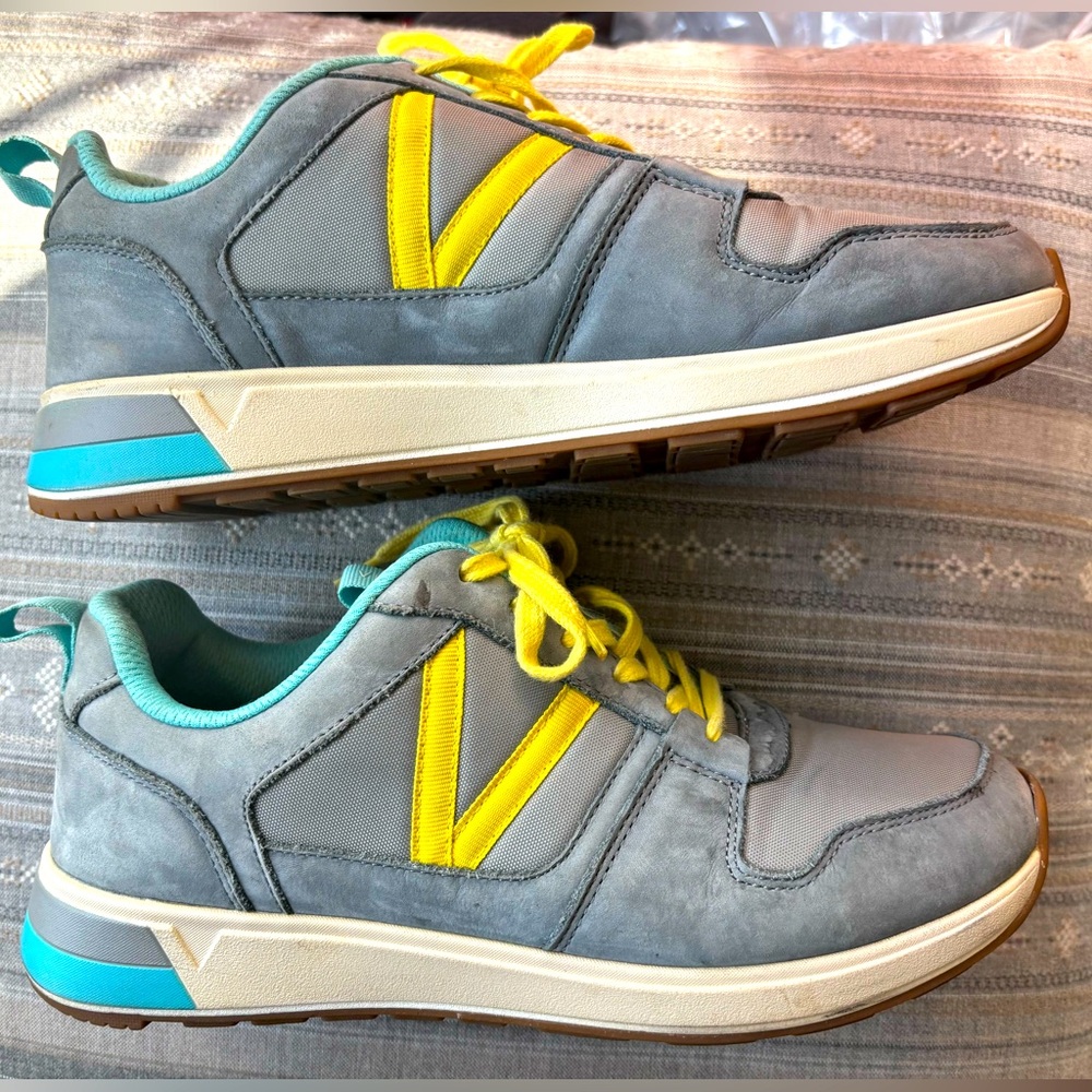 Vionic Curran Rechelle Leather Nylon Gray Blue/Yellow Lace-up Sneaker size 8.5